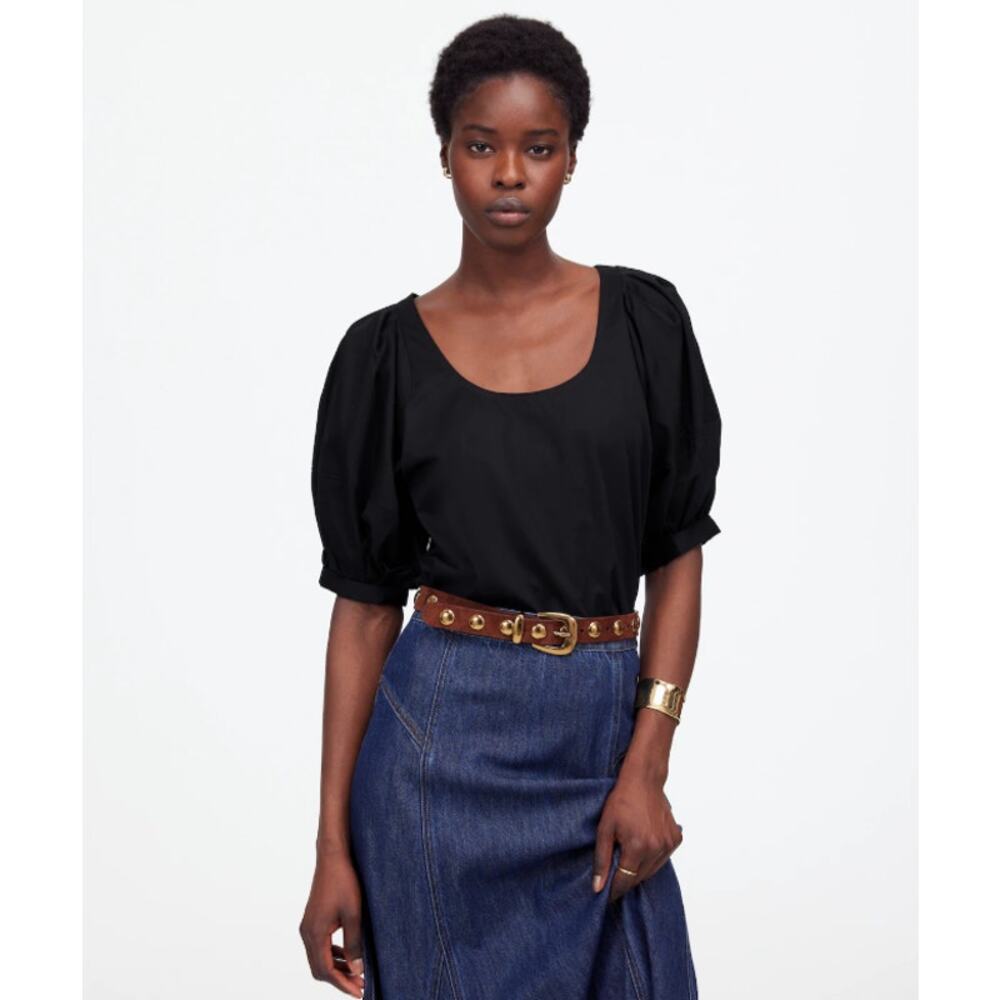 Madewell Relaxed Scoop Neck Puff Short-Sleeve Top WMNS XS Black Cotton Pullover